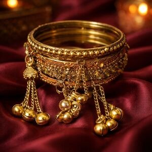 Gold Ethnic Bangle Set with Intricate Patterns